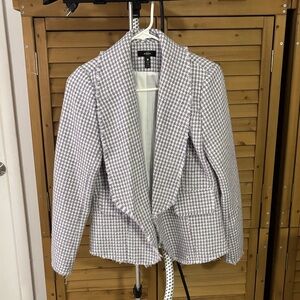 Aqua Houndstooth Blazer in Gray and White